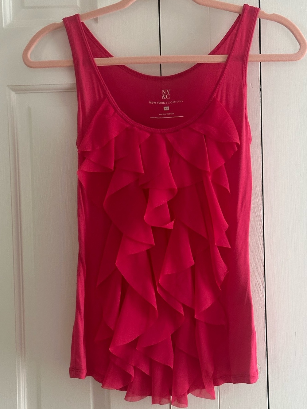 New York & Company Hot Pink Ruffle Tank